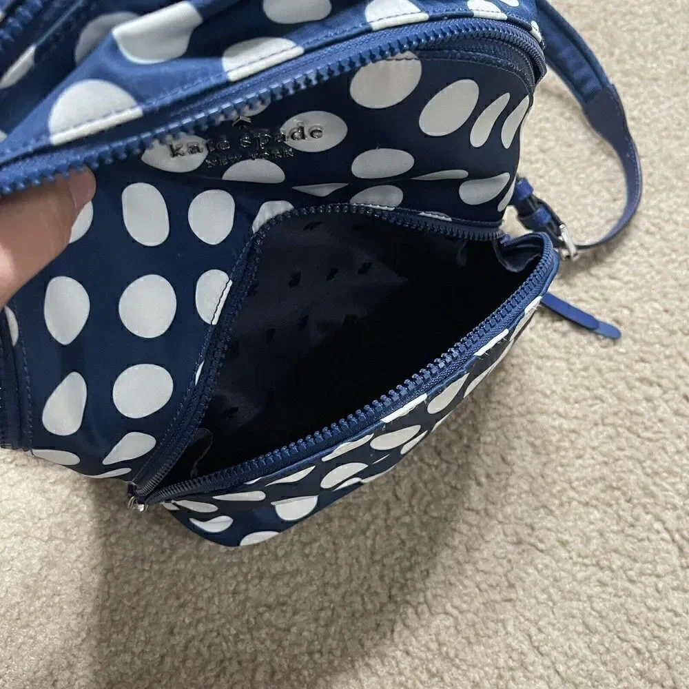 Kate Spade Polka Dot Karissa Nylon Seaside Medium Backpack Blue 3-Compartment
